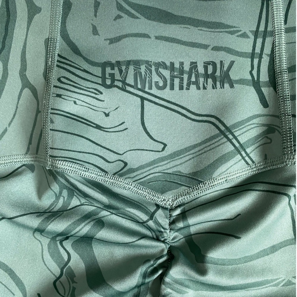 Gymshark Wmns Power Support High Waisted Scrunch Bum Legging Green Marble Print - Picture 6 of 10